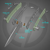 Maximus Pocket Knife Liner Lock(3.5"-D2 Blade-G10 Handle)-G066